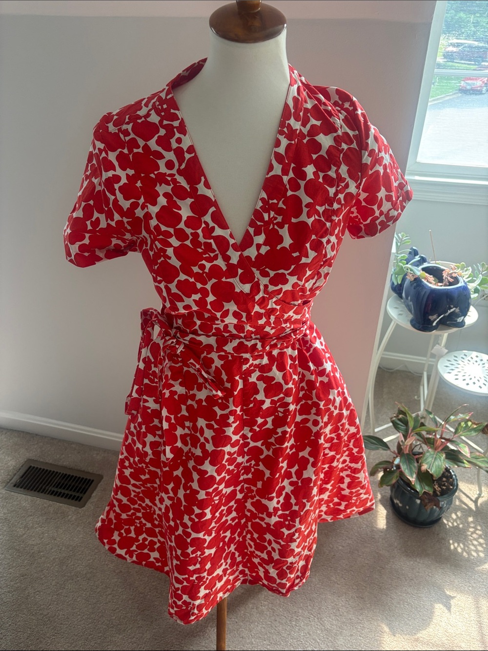 Boden Red and White Floral Wrap-Style Dress